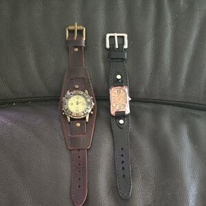 Black Leather Strap Watch with Rose Gold Case